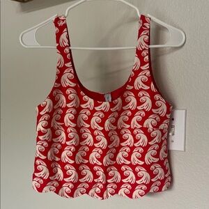 Red and Cream Wave Patterned Women's Crop Top